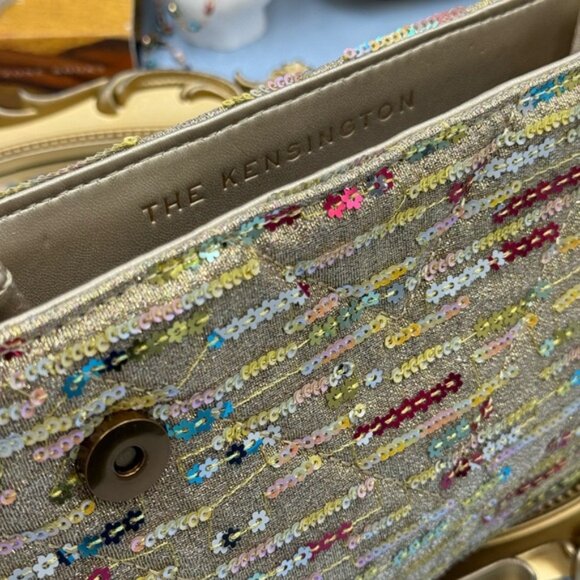 🆕 KURT GEIGER LONDON 🧿 NWOT Lurex Medium Kensington, Gold Rainbow Sequins - Picture 13 of 15